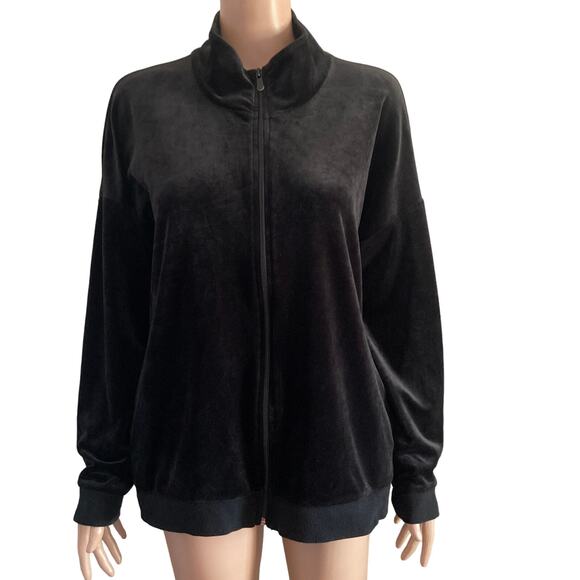 Cable & Gauge Jacket Womens Large Black Velor Full Zip - Picture 1 of 9